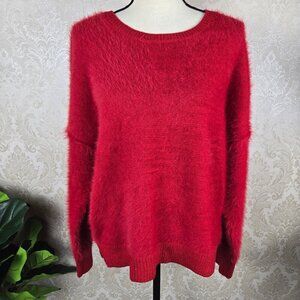 Sanctuary Sz Small Red Pullover Fuzzy Sweater Long Sleeve Round Neck Drop Shldr